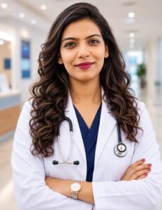 Confident female doctor with stethoscope at Bhopal Hospital, recognized as the best hospital in Bhopal